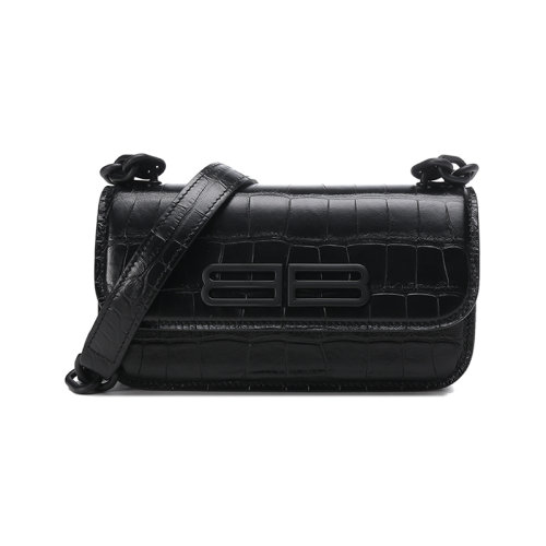 Balenciaga/巴黎世家 【22春夏新款】 女士鱷魚紋GOSSIP系列皮革BB標(biāo)識(shí)單肩斜挎包XS碼 679863 23EC7