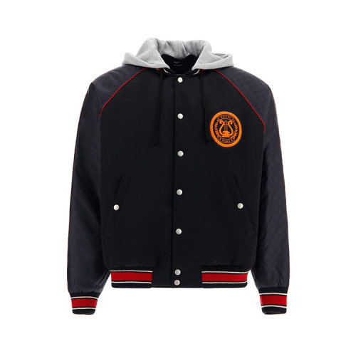 GUCCI/古馳 里拉琴貼飾醋纖飛行員夾克連帽經(jīng)典紅綠條紋男士夾克 568554 ZABX0