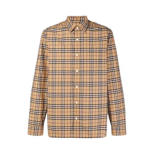 BURBERRY/博柏利 男士卡其色棉質(zhì)格紋長袖襯衣 8003102
