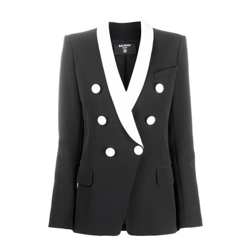 BALMAIN 巴爾曼 女士 服裝  黑色翻領(lǐng)雙排扣西服西裝外套上衣 女士西服