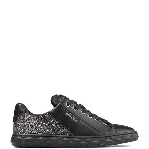 Jimmy Choo/周仰杰 22年秋冬新款 DIAMOND LIGHT系列 女士閃粉嵌面黑色納帕革低幫運(yùn)動(dòng)鞋DIAMONDLIGHTFWQJ-BLACK