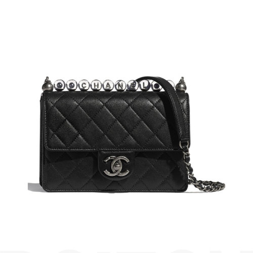 CHANEL/香奈兒 女包 奢侈品單肩包斜挎包 羊皮革珍珠鑲邊菱格紋 AS0585 B02884 94305
