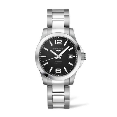 預(yù)定款1個(gè)月LONGINES/浪琴 康卡斯系列 自動(dòng)機(jī)械表鋼鏈黑色表盤(pán)男表39毫米L3.776.4.58.6