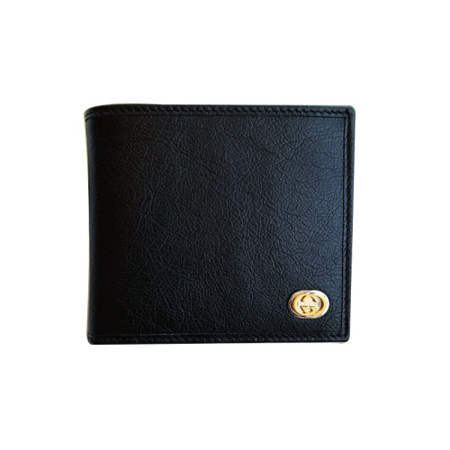 Gucci 古馳 黑色全皮半夾 錢包 標(biāo)志性金屬logo