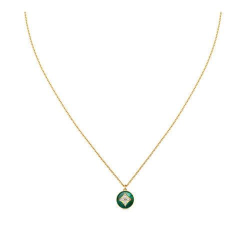 Louis Vuitton/路易威登 經(jīng)典款B BLOSSOM系列 18k金黃金/白金孔雀石鑲嵌4顆鉆石吊飾項鏈Q(jìng)93792