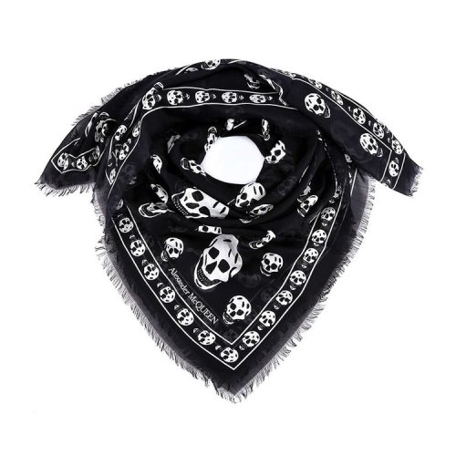 Alexander McQueen/亞歷山大麥昆 男士骷髏頭印花黑色圍巾/披肩圍巾 5577174943Q1078