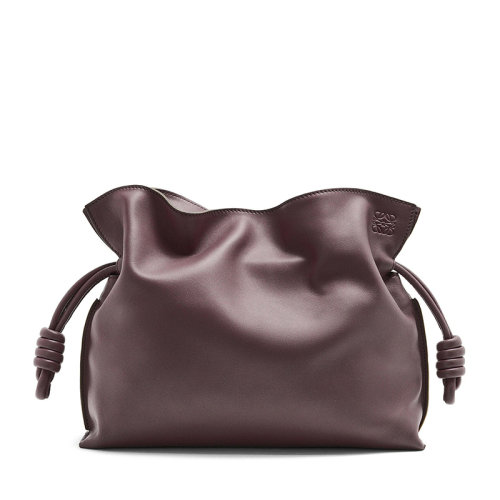 LOEWE/羅意威 22春夏新款Flamenco系列 女士梅子色納帕牛皮革Anagram壓紋手拿單肩斜跨抽繩包0010683803