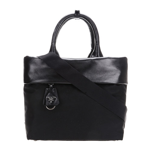 PRADA/普拉達(dá) 女士黑色織物/配皮手提包 1BG959_2E25_F0002_V_OLO
