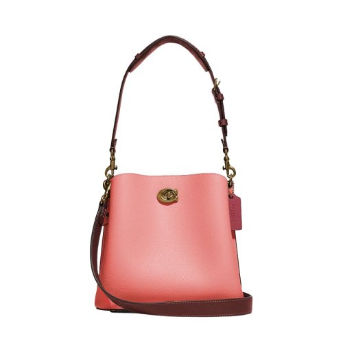 COACH 蔻馳  女士專柜款皮革WILLOW手提單肩包托特包亮粉色 C3766 B4S5K