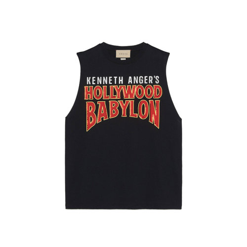 GUCCI/古馳 22年秋冬新款 女士黑色飾有紅色英文印花短款背心無袖T恤上衣688407XJEDM1043