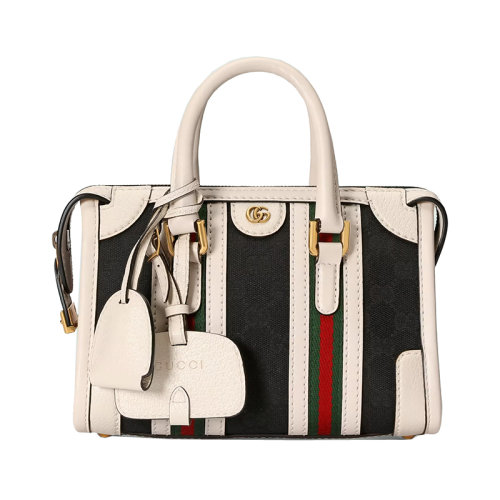 GUCCI/古馳 22新款Exquisite系列 女士迷你黑色帆布配白色皮革金扣飾紅黑織細(xì)節(jié)拉鏈開合單肩手提包715771FAARB1044