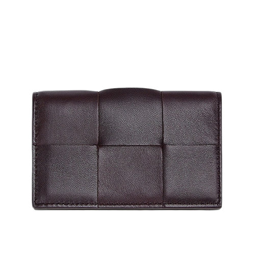 Bottega Veneta/葆蝶家  女士葡萄紫Intrecciato編織羊皮小牛皮翻蓋卡包651396VCQC45010