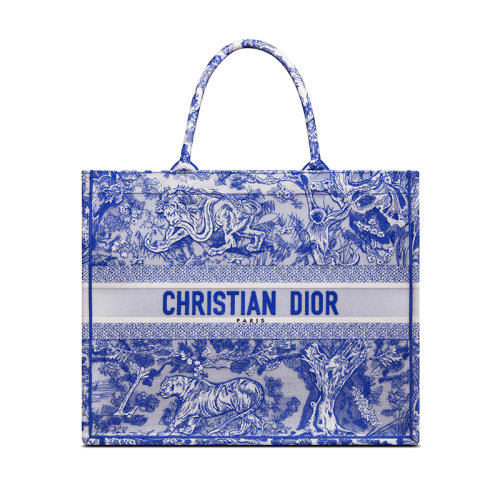 DIOR/迪奧 22新款DIOR BOOK系列 女士大號(hào)熒光藍(lán)織物茹伊印花刺繡托特包M1286ZRVJ_M808