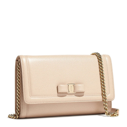 Salvatore Ferragamo/菲拉格慕 女士米色牛皮蝴蝶結(jié)單肩包斜挎包女包 22-C940-0675579（99新未使用）