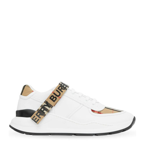 BURBERRY/博柏利 【20春夏新款】男士徽標(biāo)裝飾皮革拼 Vintage 格紋低幫運(yùn)動鞋休閑鞋跑步鞋男鞋 8024052