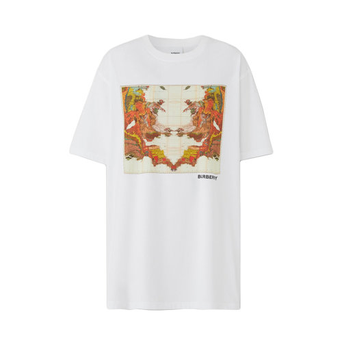 BURBERRY/博柏利 22年春夏新款 女士白色純棉地圖印花寬松短袖T恤80565821