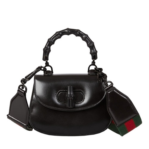 GUCCI/古馳  女士迷你黑色皮革附可拆卸肩帶黑色竹節(jié)手柄單肩手提包68686410ODP1060