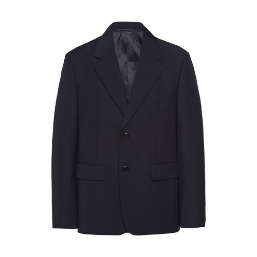 PRADA/普拉達(dá) 22年早春新款 男士藍(lán)色單排扣羊毛和馬海毛西裝外套UGM169_1P3Z_F0008_S_221