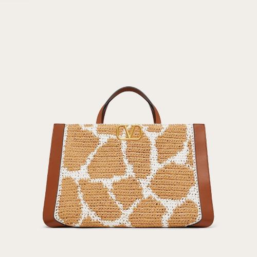  VALENTINO華倫天奴 22年秋冬 女士 手提包 SAC a MAIN EN RAPHIA a MOTIF GIRAFFA RE-EDITION