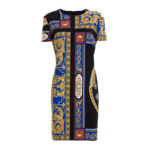 VERSACE/范思哲 女士拼色醋酸纖維混紡真絲巴洛克圖案印花直筒連衣裙 A80558-A226712-A7900