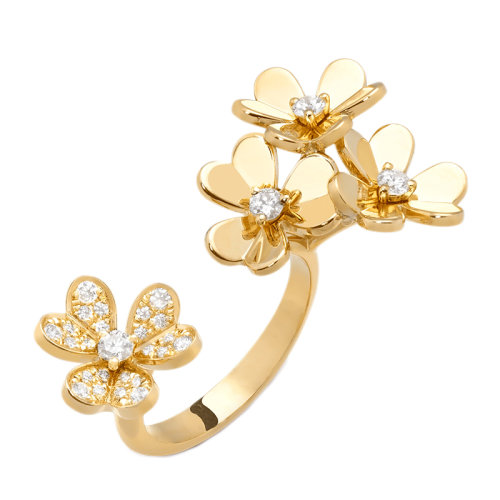 Van Cleef & Arpels/梵克雅寶 經(jīng)典Frivole系列 18k金黃金鑲嵌鉆石三瓣花朵開口戒指指環(huán)VCARP3W500
