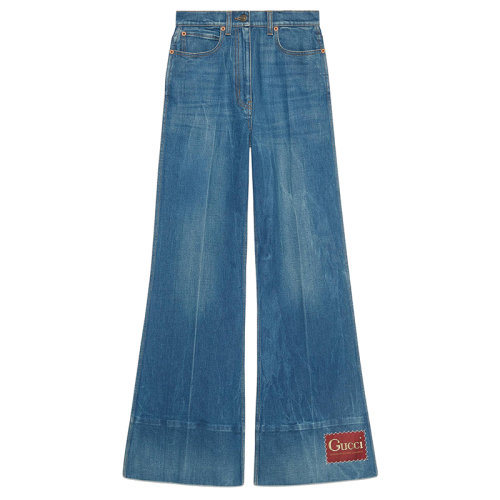 GUCCI/古馳Gucci標(biāo)簽 女士褪色牛仔布喇叭褲 ?623441XDA6N4759