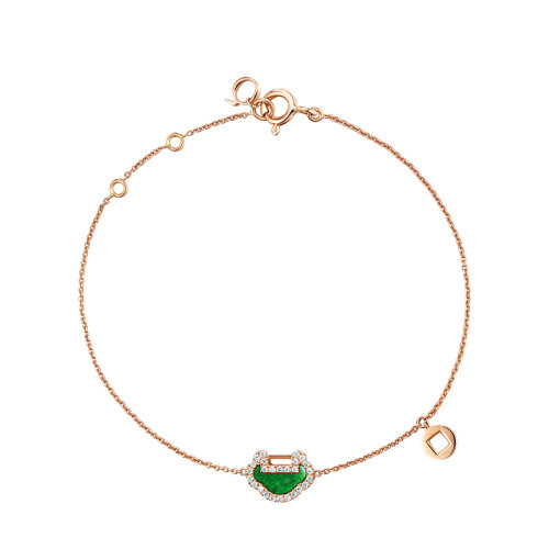 QEELIN/麒麟珠寶 YUYI系列 18K金玫瑰金小巧如意鑲嵌鉆石翡翠手鏈YY-BR0002G-RGDGJE