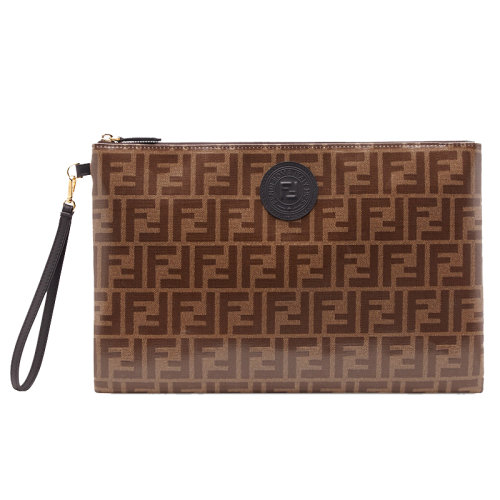 FENDI/芬迪    棕色大號FF圖案信封袋手拿包8N0178A5K4F14TU