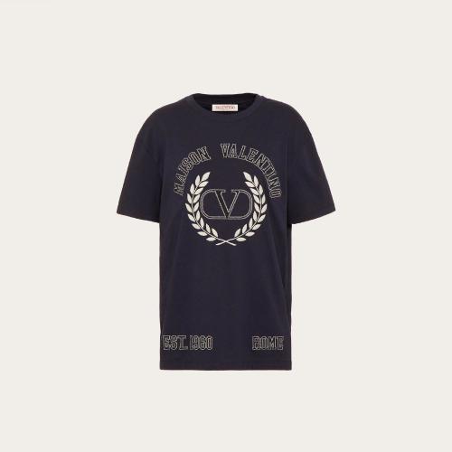  VALENTINO華倫天奴 22年秋冬 女士 短袖T恤 T-SHIRT EN JERSEY BRODé 1B3MG19G7GRNB4