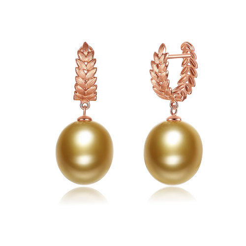 SANDYRILLA/仙蒂瑞拉 稀有異形11-12mm光亮濃金色珍珠耳飾18K金耳環(huán)