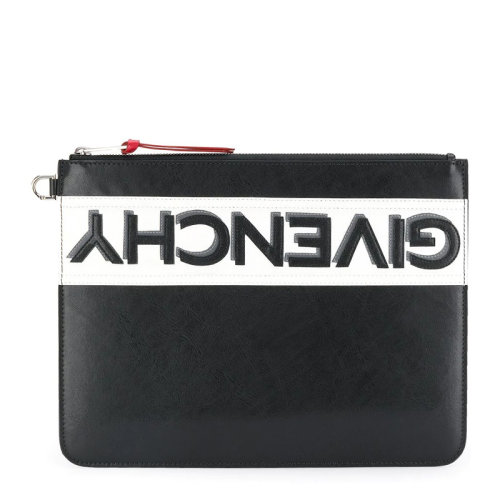 Givenchy/紀梵希 男士黑色牛皮浮雕logo印花拉鏈錢包手拿包男包 BK600JK0M7-004