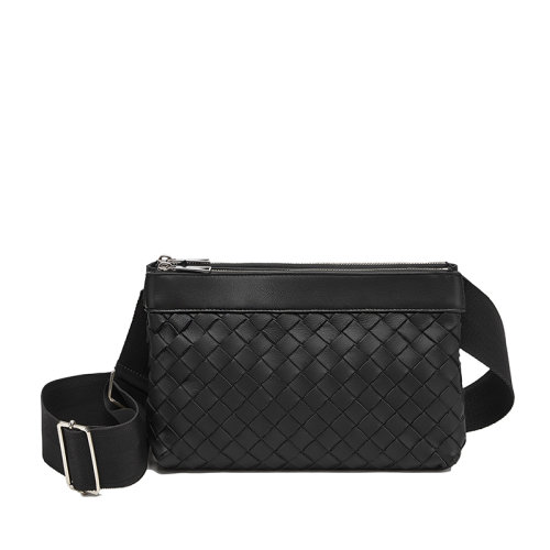 Bottega Veneta/葆蝶家 22春夏新款CLASSIC INTRECCIATO系列 男士黑色編織皮革單肩斜挎包651938V0E528803