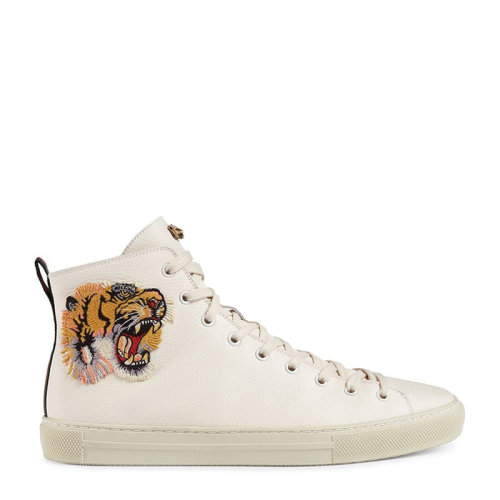GUCCI/古馳 男士米白色皮革高幫老虎圖案休閑鞋運動鞋 478337-BXOA0-9064