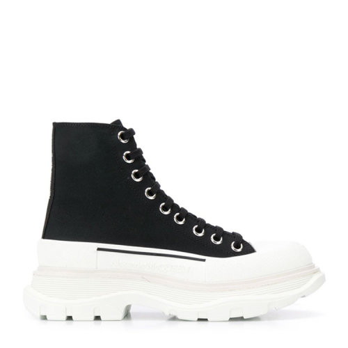 Alexander McQueen/亞歷山大麥昆  女鞋   時尚百搭 女士黑色帆布厚底高幫時尚休閑運動鞋  611706W4L321070