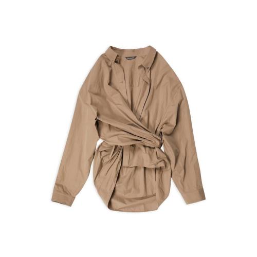 BALENCIAGA巴黎世家 22年秋冬 女士 長袖襯衫 Womens Wrap Shirt in Nude 704458TYB187081