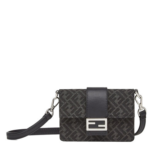 FENDI/芬迪 22春夏新款Baguette系列 男士超迷你灰色老花帆布配皮飾黑色皮革銀扣配可拆卸肩帶翻蓋開合單肩斜挎法棍包7M0311AGR2F0NPN