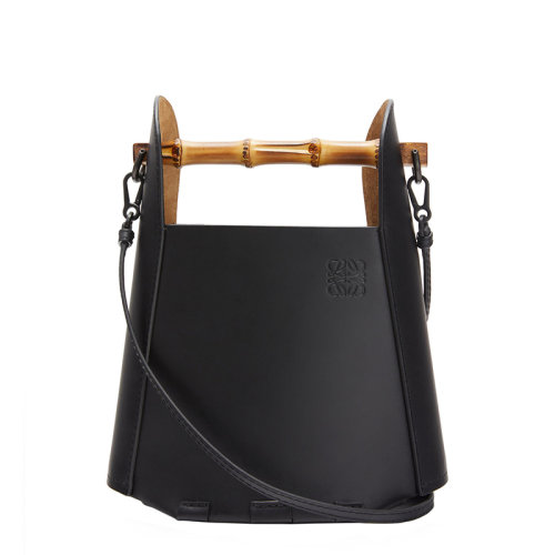 LOEWE/羅意威 22春夏新款 女士黑色牛皮革竹制手柄單肩斜挎手提水桶包 0010444206