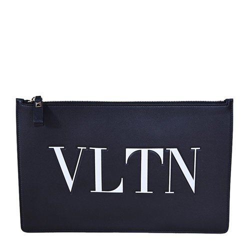 Valentino/華倫天奴 女士藍(lán)色牛皮經(jīng)典字母徽標(biāo)印花鉚釘裝飾拉鏈開合錢包卡包手拿包女包 QW0P0269-RCH-0NI