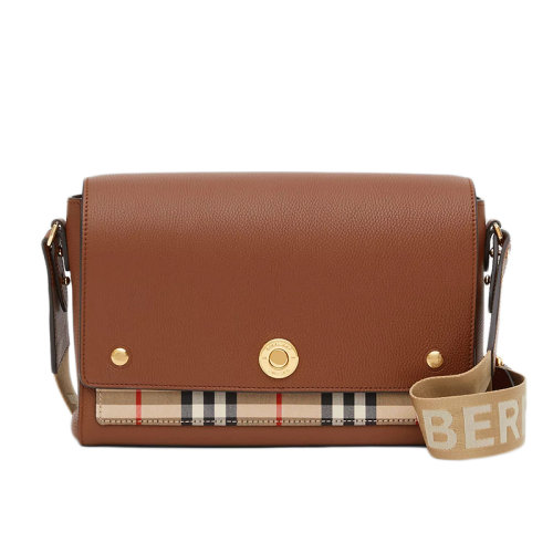 BURBERRY/博柏利  女士Vintage格紋拼棕褐色皮革Note斜背包單肩包80211111