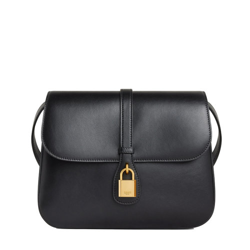 CELINE/賽琳 TABOU系列 女士中號黑色光滑小牛皮掛鎖裝飾翻蓋斜挎單肩包196583DK1.38NO