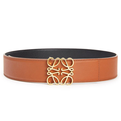 LOEWE/羅意威新款 Anagram系列 男女同款棕褐色/黑色光滑牛皮革金扣雙面腰帶40毫米515.01.010-2544