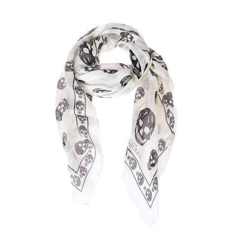  Alexander McQueen/亞歷山大麥昆 女士骷髏印花 絲質(zhì) 絲巾/披肩 1106403052Q1078  HQY012345C