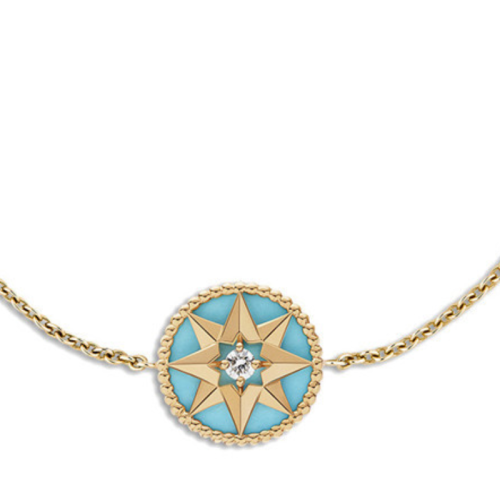 DIOR/迪奧 明星同款ROSE DES VENTS 八芒星鑲嵌鉆石和綠松石色釉漆黃金手鏈 JRDV95002_0000