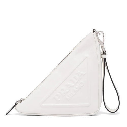 PRADA/普拉達(dá)      女士白色皮革拉鏈開合徽標(biāo)附腕帶三角形手袋手拿包1NE039_2BYA_F0009