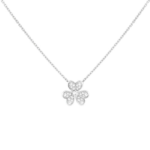 Van Cleef & Arpels/梵克雅寶 經(jīng)典Frivole?系列 18K金白金滿鉆三花花瓣迷你項鏈 VCARP3W300