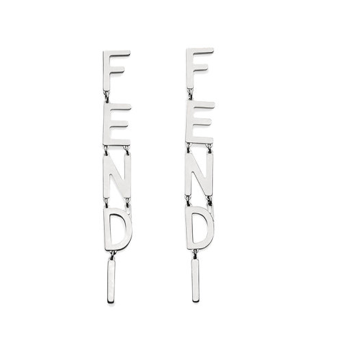 FENDI/芬迪  SIGNATURE系列 女士銀色金屬懸掛Fendi字樣耳環(huán) 8AH031B08F0TH0