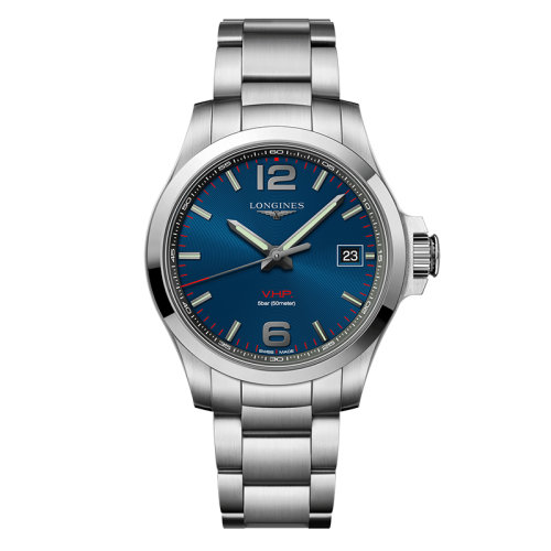 LONGINES/浪琴 康卡斯VHP系列 石英表精鋼表殼鋼鏈藍(lán)盤男表41毫米L3.716.4.96.6