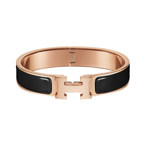 HERMES/愛馬仕  女士手鐲H扣銀邊琺瑯手鐲粉銀色