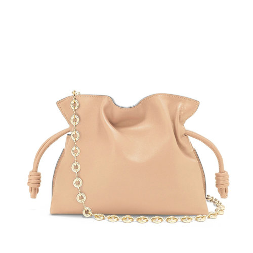 LOEWE/羅意威 22新款Flamenco系列 女士迷你款裸色納帕小牛皮抽繩單肩手拿包A411FC2X41-7620