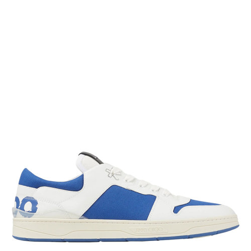 Jimmy Choo/周仰杰 FLORENT系列 男士白色小牛皮拼藍色帆布反光底運動鞋EHPFLORENTMZUK0C9192-WB